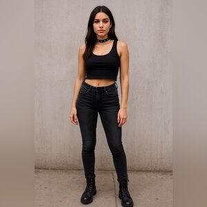 Ashley Mason Black Moto Skinny Jeans – Ankle Zip, Raw Hem, Size 5 Juniors